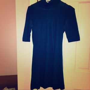 Dark teal dress with keyhole in back, mock neck